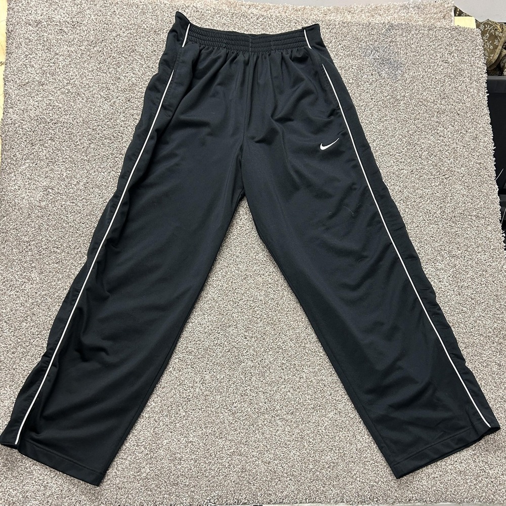 Y2K Nike Track Pants Mens Large Black Elastic Waist Pockets Tear Away